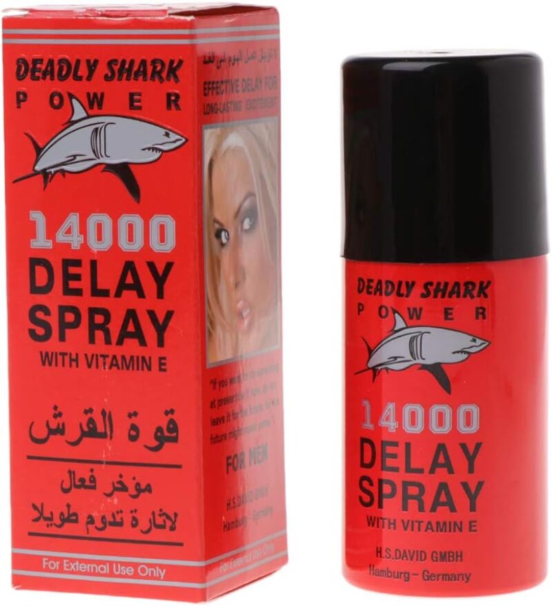 Deadly Shark 14000 Delay Spray, kişilər üçün uzunmüddətli cinsi əlaqə və nəzarət üçün vitaminlə zəngin sprey.