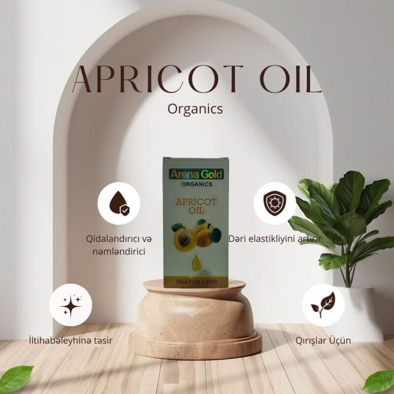 Arena Gold Apricot Oil, dərini nəmləndirən, qırışları azaldan və saçlara parıltı verən təbii Ərik yağı.