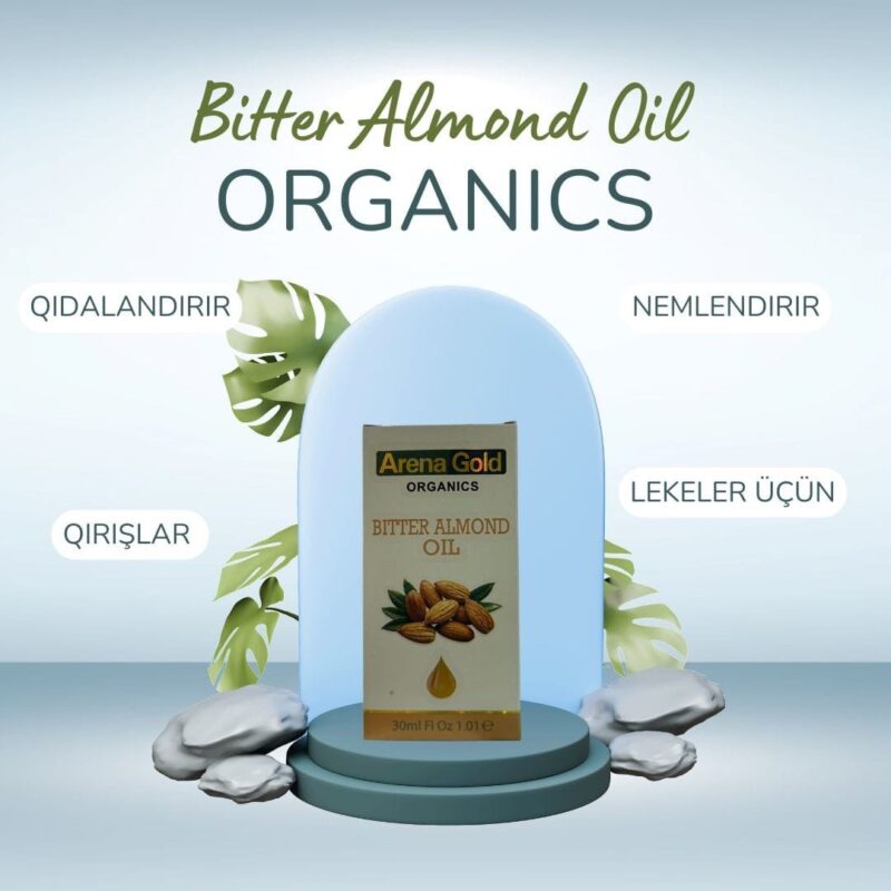 Arena Gold Organics markasının üzvi Bitter Almond Oil yağı, dərini qidalandırır, nəmləndirir və ləkələrə qarşı mübarizə aparır. Cildinizi möhkəmləndirir və parlaq edir Масло горького миндаля от Arena Gold Organics, органический продукт для ухода за кожей, питает, увлажняет и борется с пятнами. Укрепляет и придает сияние коже